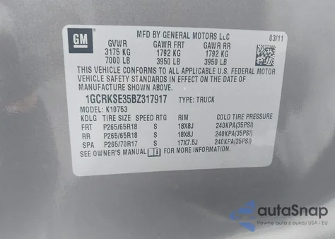 2011 Chevrolet Silverado 1500 Lt из США, поврежденный, VIN 1GCRKSE35BZ317917